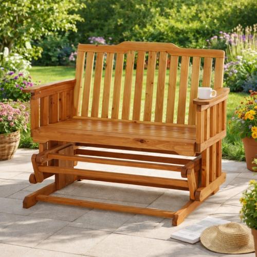 Banc à bascule 125 cm en bois massif – Dossier ergonomique & accoudoirs