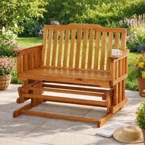 Banc à bascule 125 cm en bois massif – Dossier ergonomique & accoudoirs