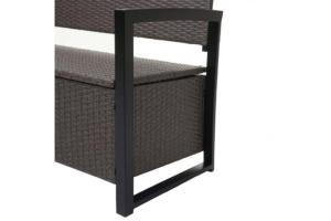BANC avec coffre de rangement, resine tressée, gris, coussin crème