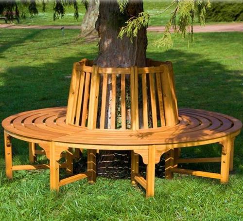 Banc de jardin en bois exotique, tour d'arbre, diamètre 190 cm