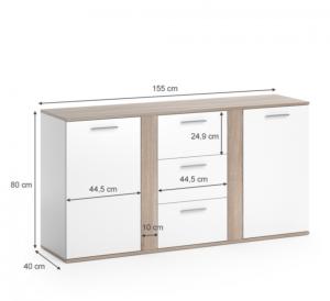 BUFFET bas, coloris chêne - blanc, 155 cm, modèle MILAN