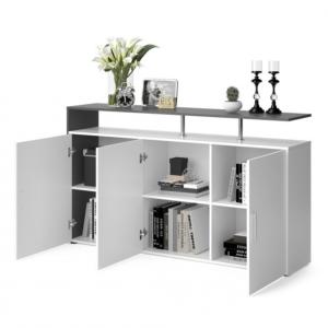 BUFFET bas 160 cm, gris béton ou anthracite - blanc, modèle MARIN