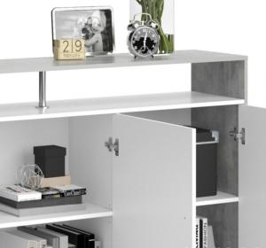 BUFFET bas 160 cm, gris béton - blanc, modèle MARIN