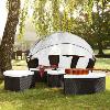 Canapé de jardin rond modulable en résine tressée, 10 coloris