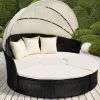 Canapé de jardin rond modulable en résine tressée, 10 coloris