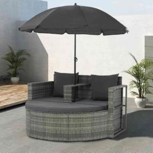CANAPE  jardin rond résine tressée , gris + parasol