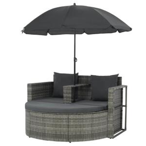 CANAPE  jardin rond résine tressée , gris + parasol