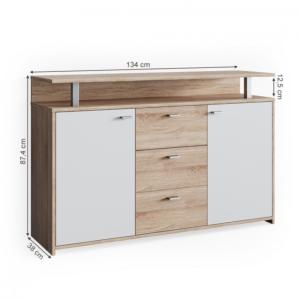 Commode design, beige - blanc, 135 cm