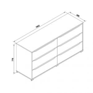 Commode chambre, 160 cm, blanche, modèle PISE XL