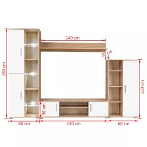 Ensemble meubles TV, 260 cm, éclairage led, BOSTON blanc/chêne