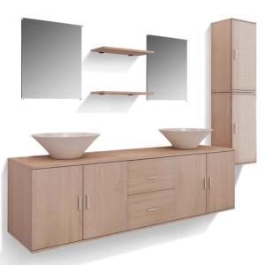 ENSEMBLE salle de bain complet, double vasque, meuble beige