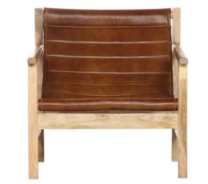 Fauteuil cuir véritable et bois massif de manguier, marron