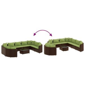 Salon de jardin modulable en résine tressée marron avec coussins verts – Modèle NINAN