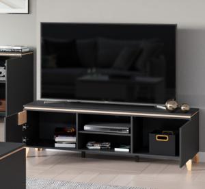 Meuble bas TV, 160 cm sur pieds, anthracite, ELEGANT