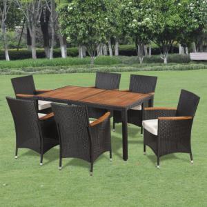 SALON de jardin acacia et résine tressée noir, 6  places, modèle CARAIBE