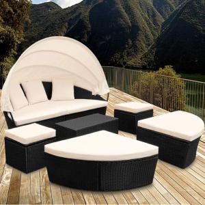 Salon de jardin XXL 2-en-1 en résine tressée – Lit rond modulable Ø 230 cm