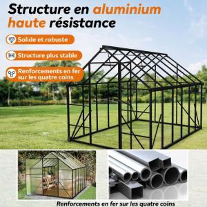 Serre de jardin aluminium noir – Polycarbonate 4 mm – Largeur 180 cm – 6 dimensions au choix