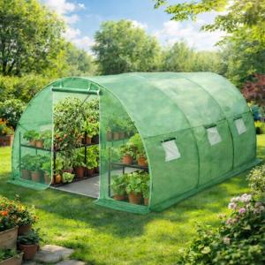 Serre tunnel de jardin bâche PE maillée – Structure acier galvanisé – 9 à 45 m²