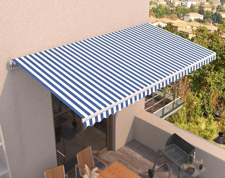 STORE BANNE manuel, 450 cm de largeur, bleu et blanc