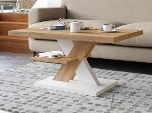 TABLE basse design, blanc plateau chêne 90 cm, modèle GALEN
