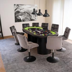 TABLE de POKER grand luxe, 215 cm, avec 10 fauteuils