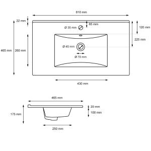 VASQUE XXL 81 cm, blanche, encastrable céramique