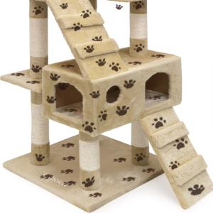 ARBRE A CHAT grand modèle, beige avec motifs