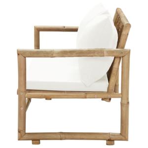 Banc de jardin bambou, avec coussins crème