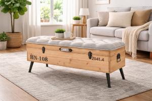 Banc, coffre de rangement bois 120 cm, vintage.