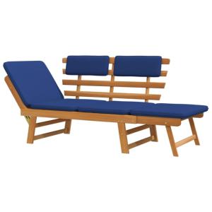 Banc de jardin convertible, en acacia avec coussins bleu