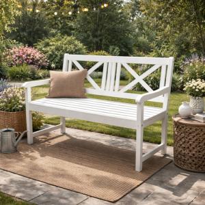 Banc de jardin 120 cm, bois massif acacia, blanc