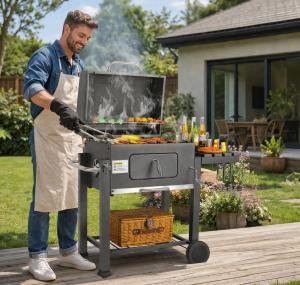 Barbecue fumoir charbon ou bois, XL avec accessoires complets