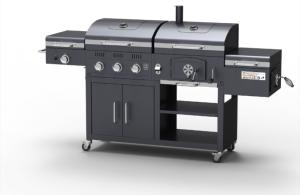 BARBECUE  XXL combiné charbon/gaz 4 brûleurs, avec fumoir