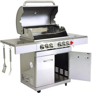 BARBECUE GRAND LUXE INOX, 6 brûleurs, avec plancha et tournebroche