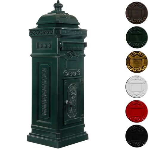 Boîte aux lettres colonne, Antique, fonte d'aluminium, vert