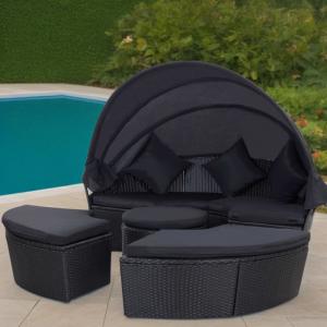 Canapé Lit de jardin modulable en résine tressée, anthracite