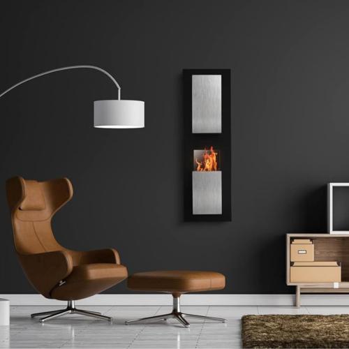 Cheminée bio-éthanol murale NERIA avec vitre – Hauteur 114 cm