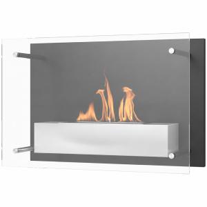 Cheminée bio-éthanol murale VELIAN – Noir et inox brossé, 60 cm