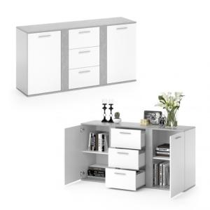 BUFFET bas gris béton - blanc, 155 cm, modèle MILAN