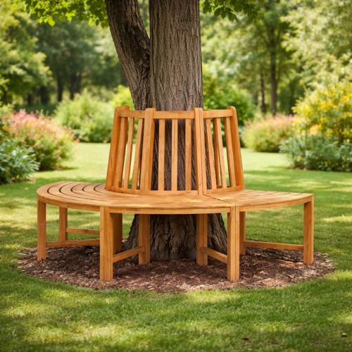 Demi Banc Circulaire Tour d’Arbre en Teck Massif, 160 cm