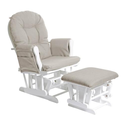 Fauteuil à bascule et repose pieds, en Hévea blanc, coussin beige