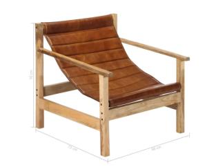 Fauteuil cuir véritable et bois massif de manguier, marron