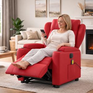 FAUTEUIL massant et chauffant, électrique en cuir rouge, modèle REDCOOL1