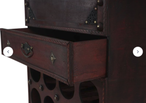 Meuble casier à vin colonial 20 bouteilles avec coffre et tiroir