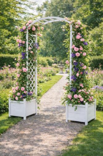 Pergola arche bois 210 cm avec jardinières intégrées – 4 coloris