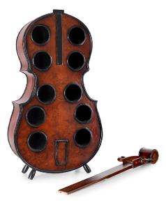 Porte-bouteilles violoncelle 10 bouteilles – Aspect ronce de bois, hauteur 135 cm
