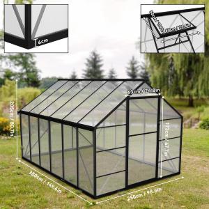 Serre de jardin aluminium noir, largeur 250 cm – Polycarbonate 4 mm – 2 dimensions 