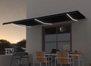 STORE BANNE 6 x 3.5 m, manuel, éclairage LED, toile anthracite