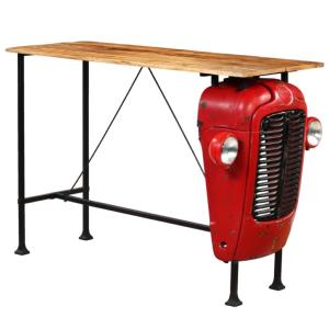 Ensemble table bar tracteur 4 tabourets, bois de manguier