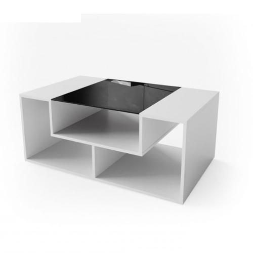 TABLE basse 100 cm, blanche et plateau verre noir